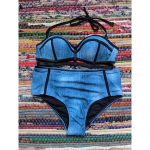 ‼️NWT‼️Sexy Denim Pattern High Waisted Bikini Set